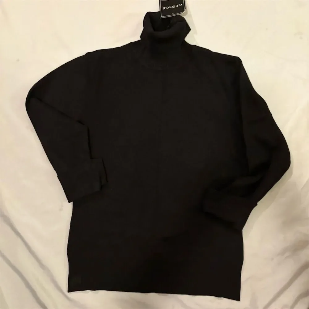 George Women's Turtleneck Sweater Black L Ribbed Texture - Picture 3 of 3